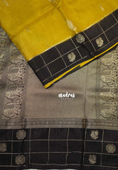 Turmeric Yellow & Brown - Swara – Grandeur Pure Viscose Silk Saree Mango Buttas and Checks Border with Peacock & Rich Pallu - Best for Diwali Festive | Wedding Functions