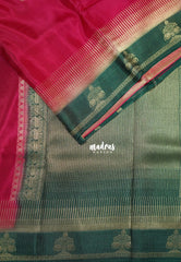 Ruby Pink - Swara – Grandeur Pure Viscose Silk with Zari Stripes & Elephant Border Contrast Pallu and Blouse - Best for Wedding Functions | Festival Celebrations