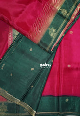 Ruby Pink - Swara – Grandeur Pure Viscose Silk with Zari Stripes & Elephant Border Contrast Pallu and Blouse - Best for Wedding Functions | Festival Celebrations