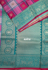 Queen's Pink - Swara – Grandeur Pure Viscose Silk Saree Madras Checks & Gandaberunda Buttas with Yaanai Border Contrast Pallu and Blouse - Best for Diwali Festive | Wedding Functions