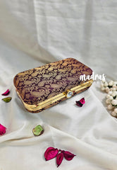 MS7 - Premium Fabric Purple Shades Banarasi Weaving Pin-tuck with Box Clutch for Women
