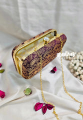 MS7 - Premium Fabric Purple Shades Banarasi Weaving Pin-tuck with Box Clutch for Women