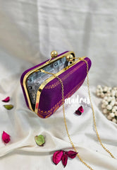 MS7 - Premium Sungudi Fabric Magenta Purple with Velthari Dedign Pin-tuck with Box Clutch for Women