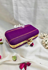 MS7 - Premium Sungudi Fabric Magenta Purple with Velthari Dedign Pin-tuck with Box Clutch for Women