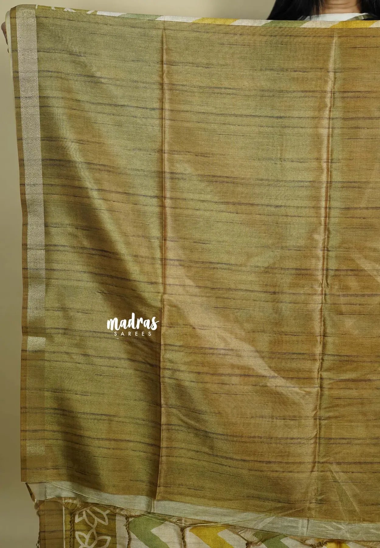 Yellow and Green - Roopa - Lightweight semi tussar grooves weaving with zig zag prints