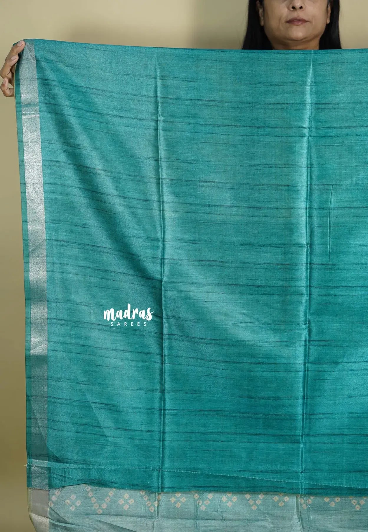 Teal Blue and Aqua Blue - Roopa - Lightweight semi tussar grooves weaving with zig zag prints