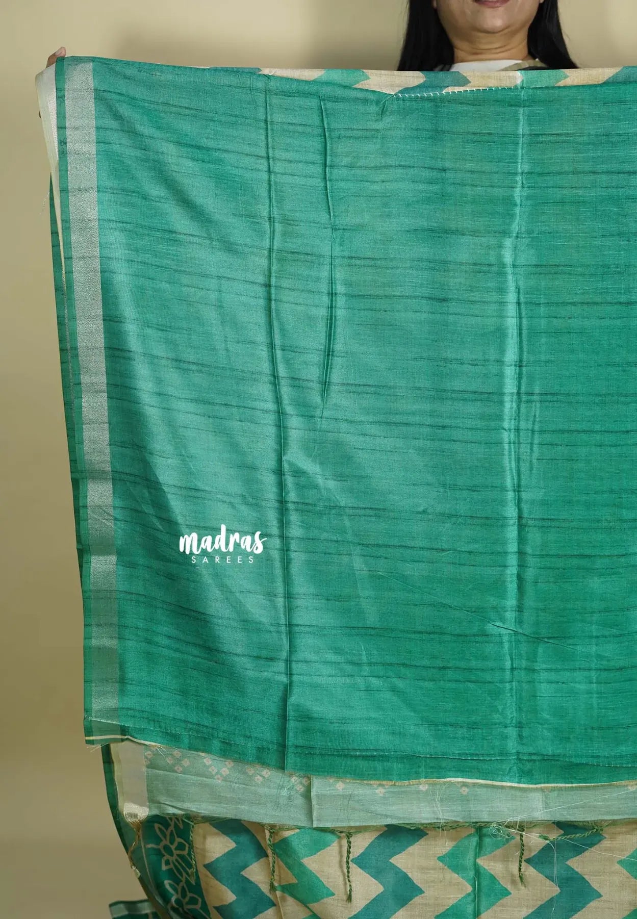Sea Green - Roopa - Lightweight semi tussar grooves weaving with zig zag prints