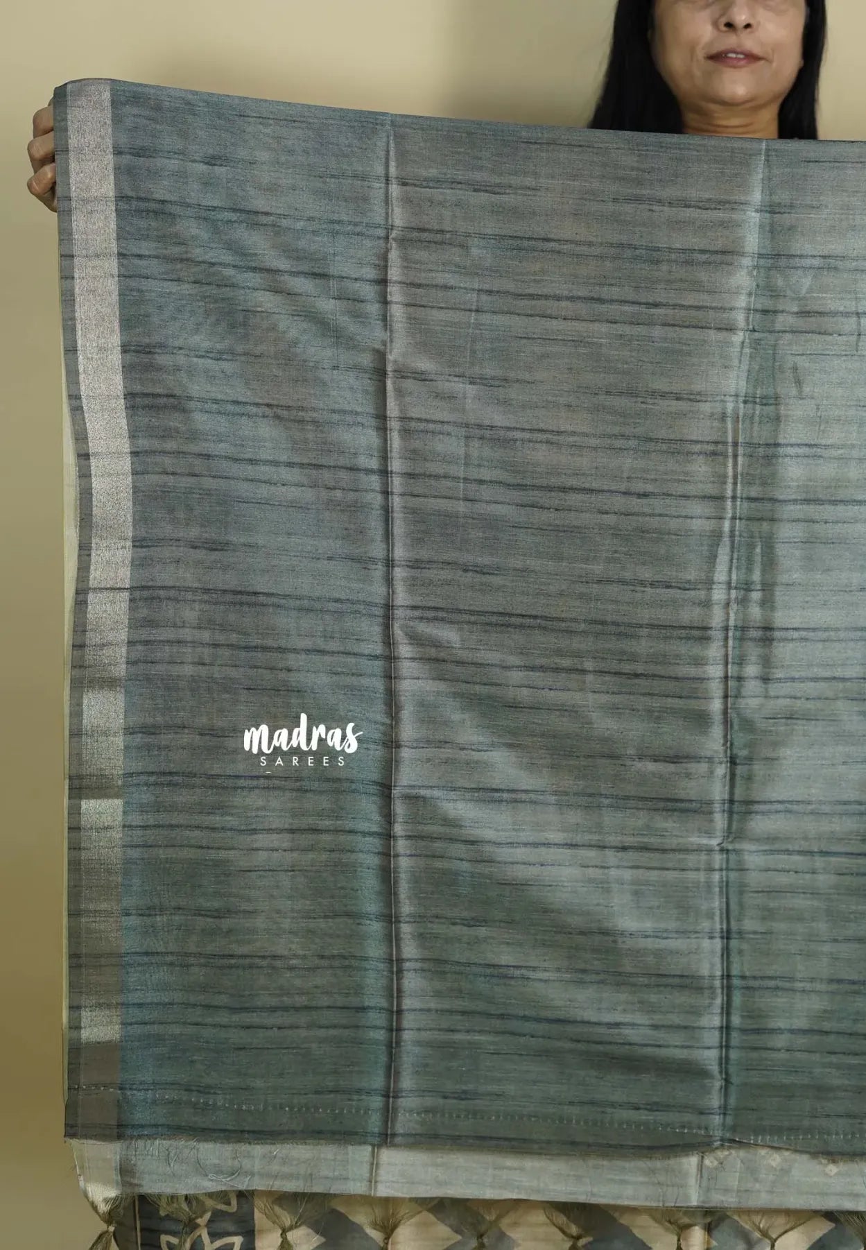 Grey - Roopa - Lightweight semi tussar grooves weaving with zig zag prints