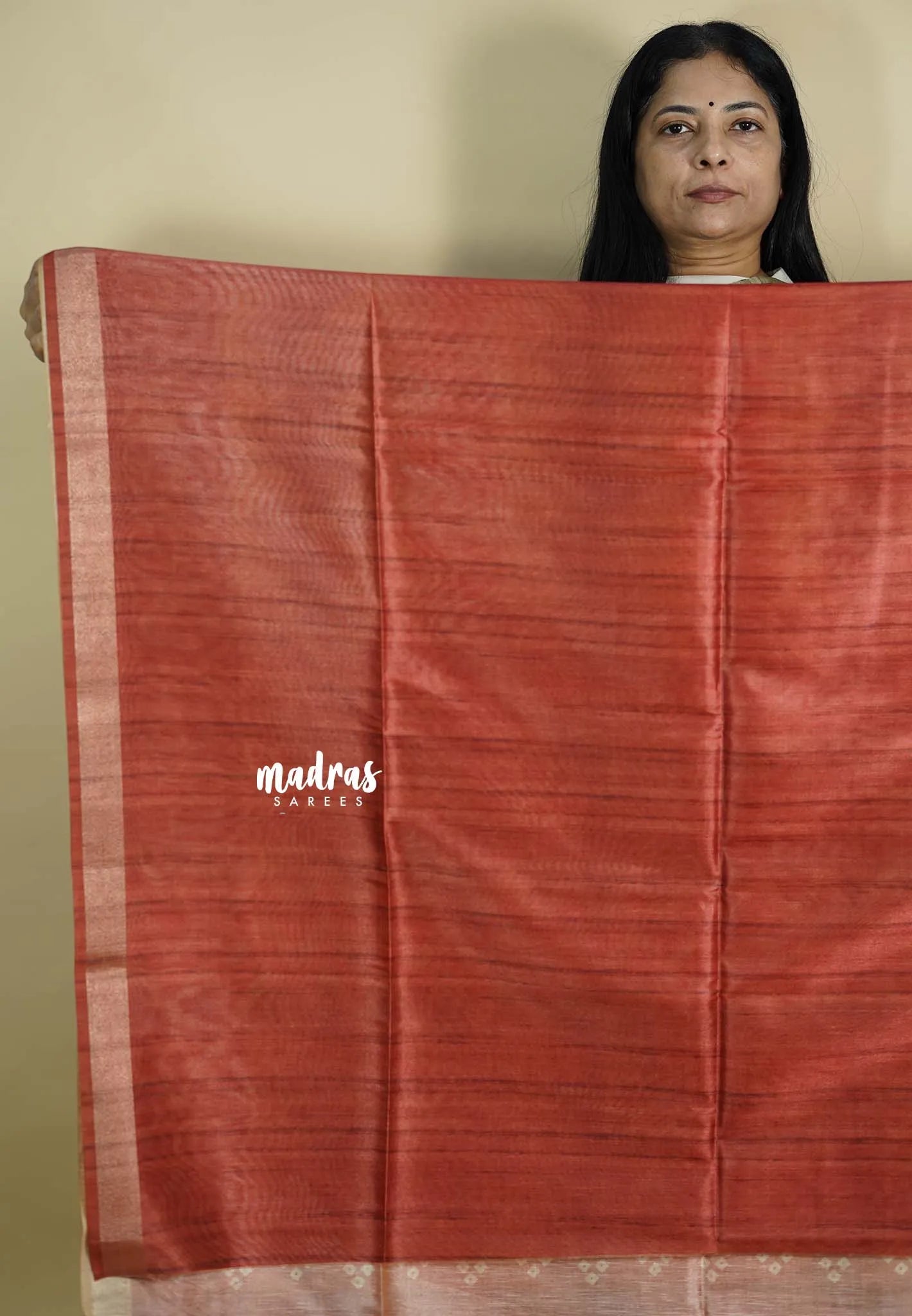 Orange and Brown - Roopa - Lightweight semi tussar grooves weaving with zig zag prints