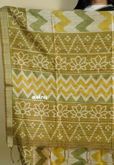 Yellow and Green - Roopa - Lightweight semi tussar grooves weaving with zig zag prints