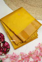 Raaga - Lightweight Semi tussar Leaf motif with kantha stich weaving  - Mustard Yellow