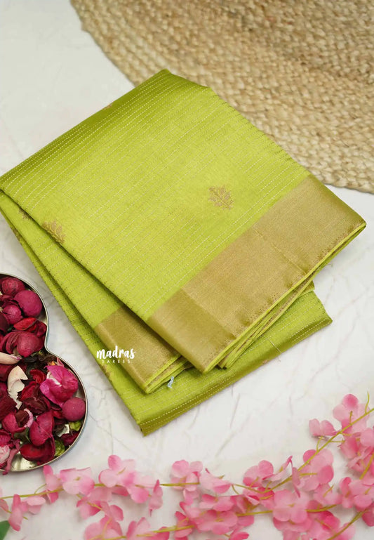 Raaga - Lightweight Semi tussar flower motif with kantha stich weaving  - Neon green