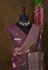 Dual Shade Wine Plum - Raaga - Raw Mango Tussar Silk with geometric zari buttas - Best for Small Functions