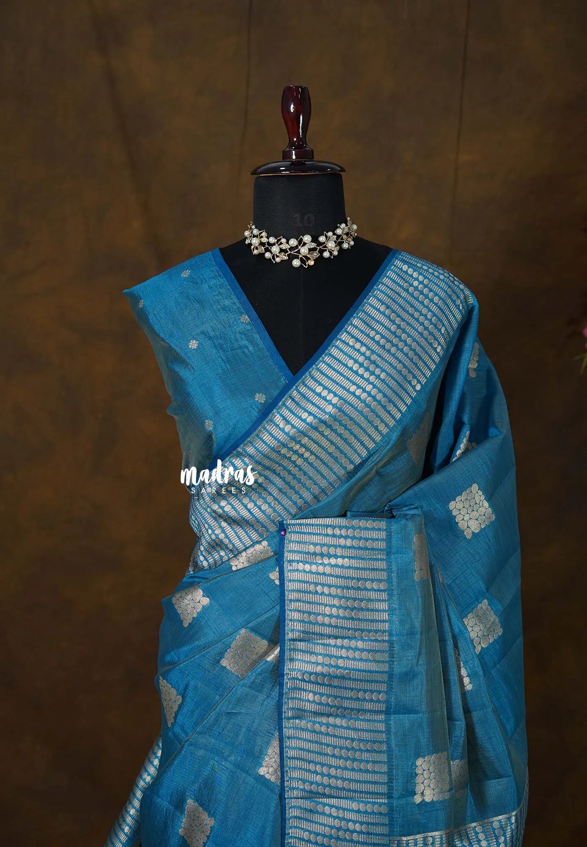 Dual Shade Peacock Blue - Raaga - Raw Mango Tussar Silk with geometric zari buttas - Best for Small Functions
