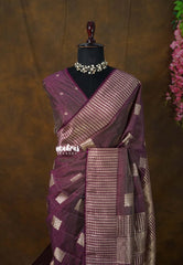 Dual Shade Wine Plum - Raaga - Raw Mango Tussar Silk with geometric zari buttas - Best for Small Functions