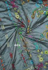 Grey - Raaga - Semi Tussar Manipuri hand stitched kantha work