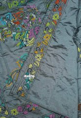 Grey - Raaga - Semi Tussar Manipuri hand stitched kantha work