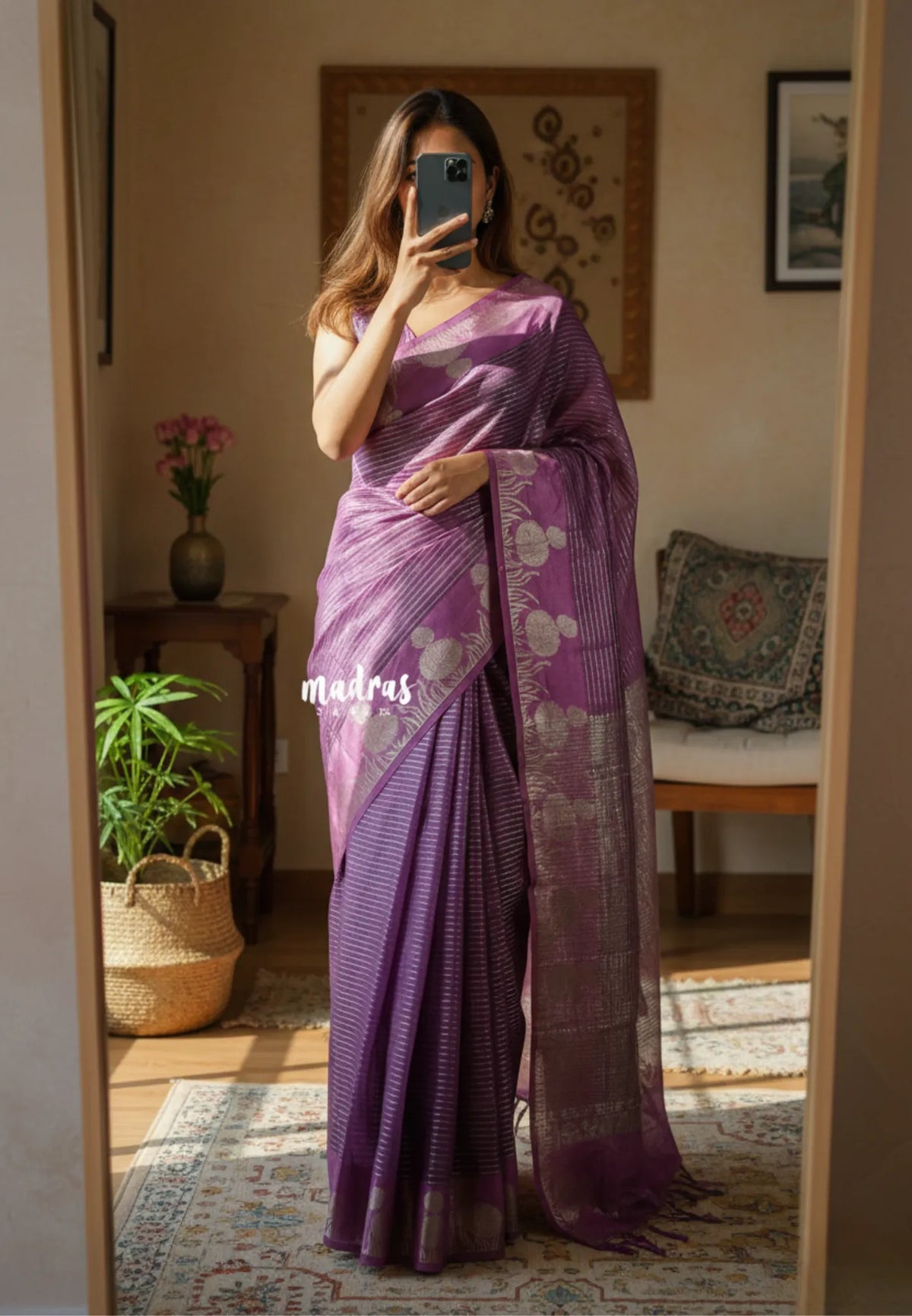 Mauve Onion Purple - Raaga Premium Semi tussar with Vaira Oosi Weaving Body -  Perfect for Festive Wear