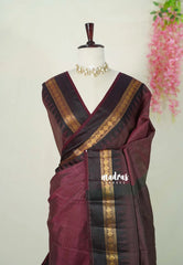 Dual Shade Wine-Maroon with Black - Raaga - Semi Tussar with Rudraksham Border - Best for Small Functions