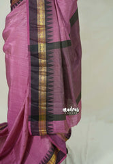 Dual Shade Onion Pink with Black - Raaga - Semi Tussar with Rudraksham Border - Best for Small Functions