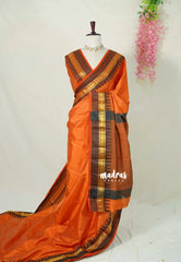 Dual Shade Orange with Black - Raaga - Semi Tussar with Rudraksham Border - Best for Small Functions