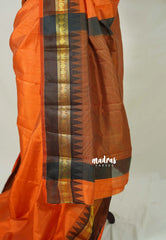 Dual Shade Orange with Black - Raaga - Semi Tussar with Rudraksham Border - Best for Small Functions