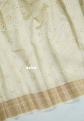 Dual Shade Ivory Cream - Raaga Premium Semi Tussar with Tiny Square Weaving Buttas Traditional Border - Perfect for small functions | Temple visit