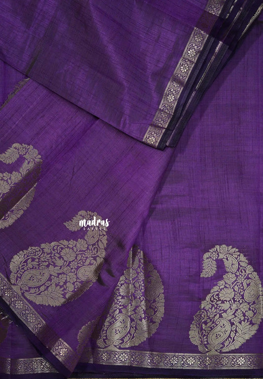 Deep purpel - Raaga - Lightweight Semi tussar saree wtih Mango border -