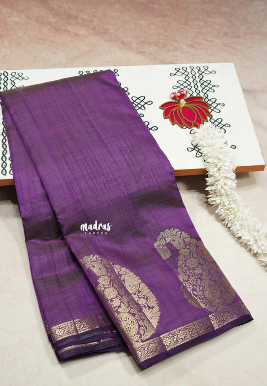 Deep purpel - Raaga - Lightweight Semi tussar saree wtih Mango border -