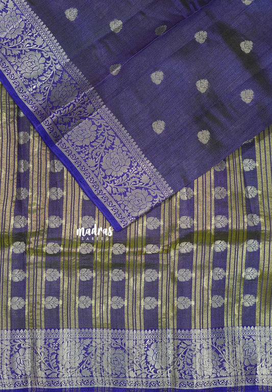 Dual shade Violet Blue - Raaga - Lightweight Semi tussar saree with floral border with buttas