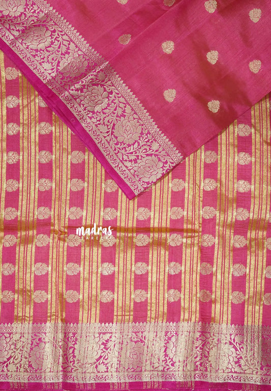 Dual shade Rose pink - Raaga - Lightweight Semi tussar saree with floral border with buttas