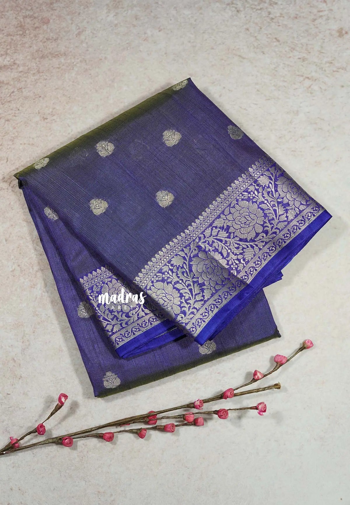 Dual shade Violet Blue - Raaga - Lightweight Semi tussar saree with floral border with buttas