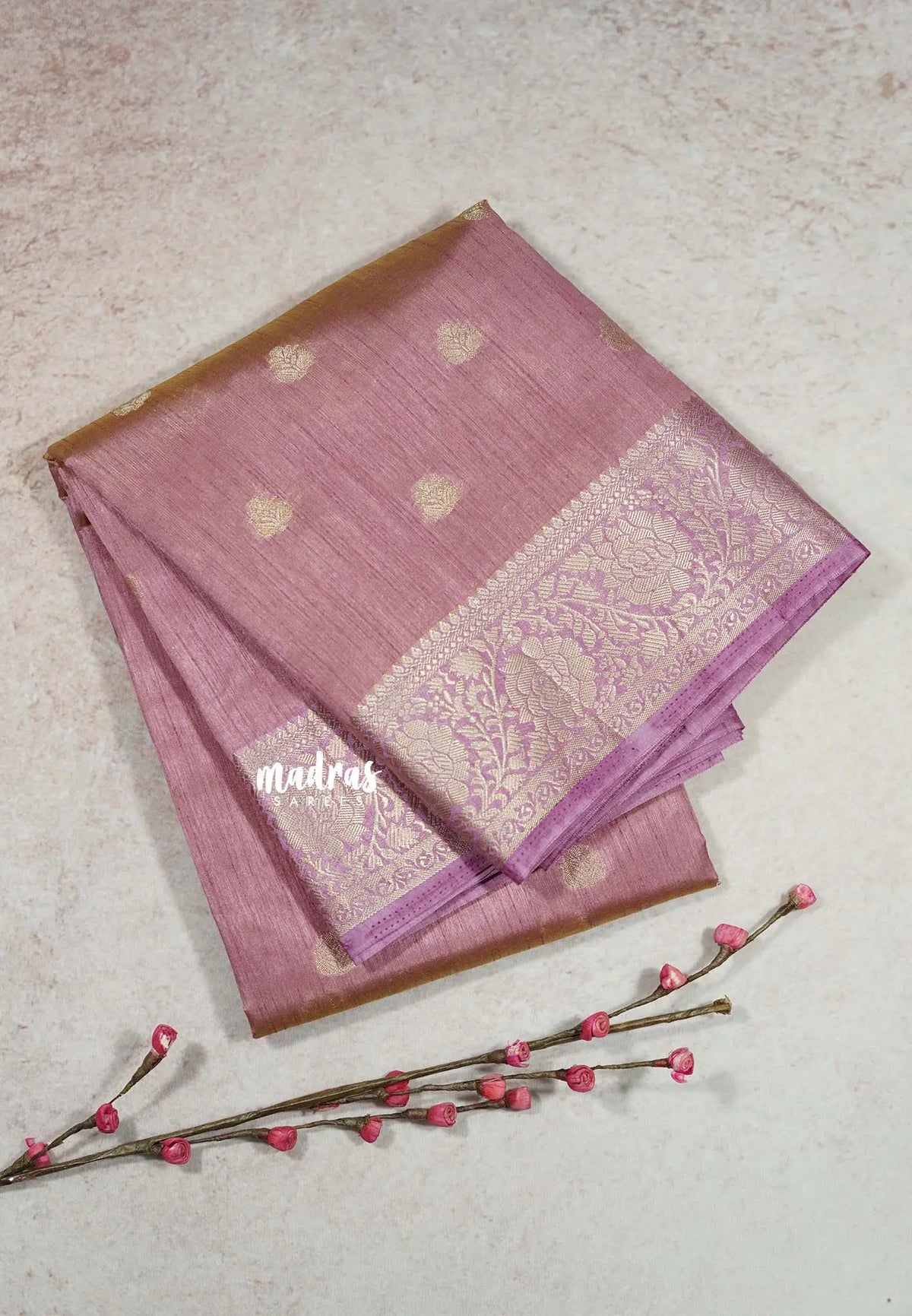 Dual shade Onion Pink - Raaga - Lightweight Semi tussar saree with floral border with buttas