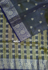 Dual shade Navy Blue - Raaga - Lightweight Semi tussar saree with floral border with buttas