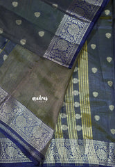Dual shade Navy Blue - Raaga - Lightweight Semi tussar saree with floral border with buttas
