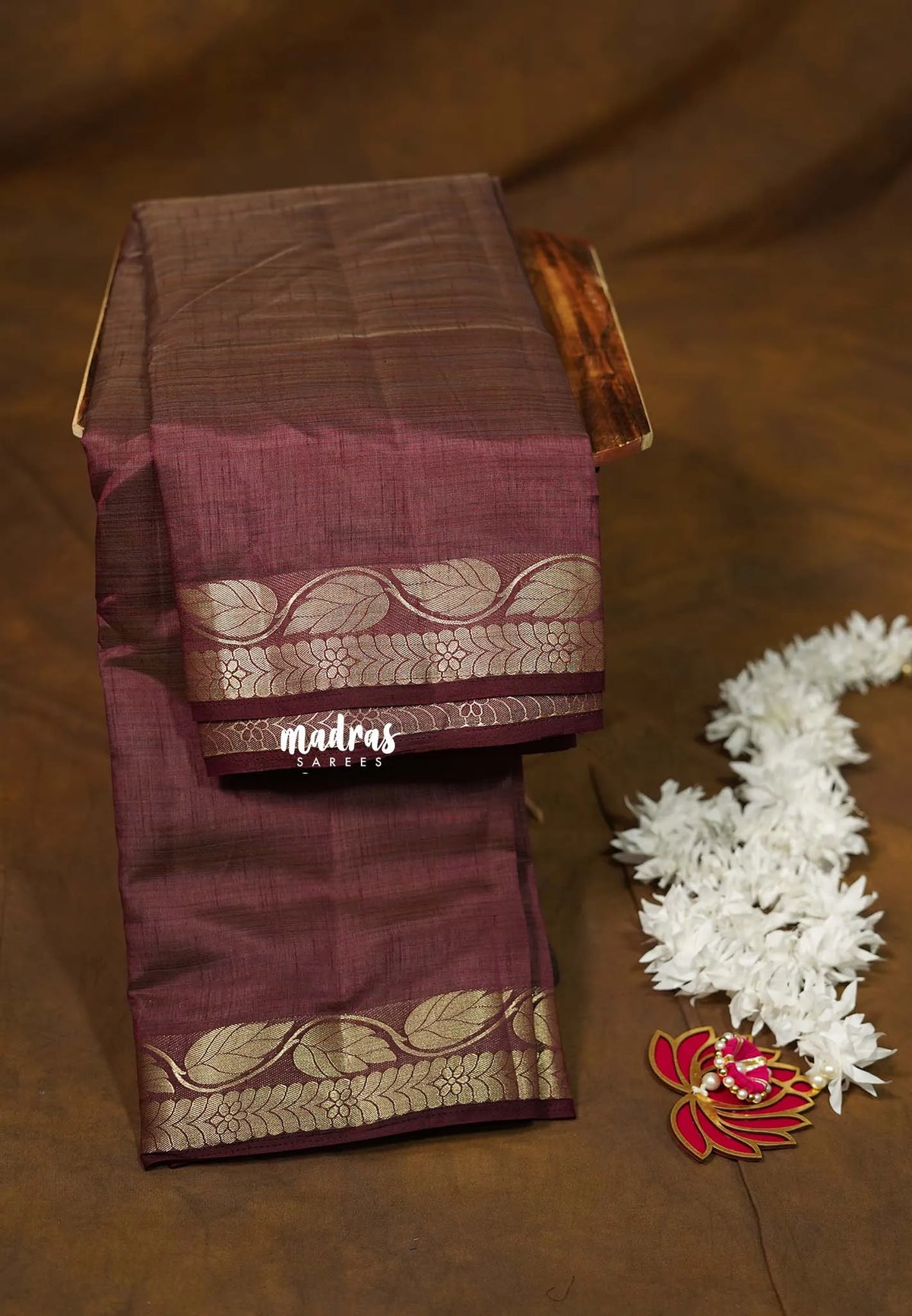 Dual Shade Brown - Raaga - Lightweight Semi tussar saree wtih leaf border - Best for Gifting
