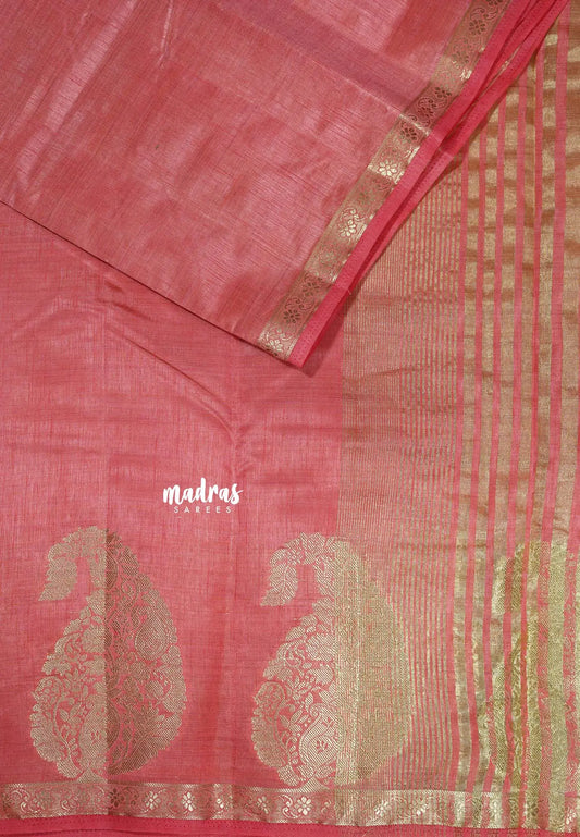 Pink Peach - Raaga - Lightweight Semi tussar saree wtih Mango border