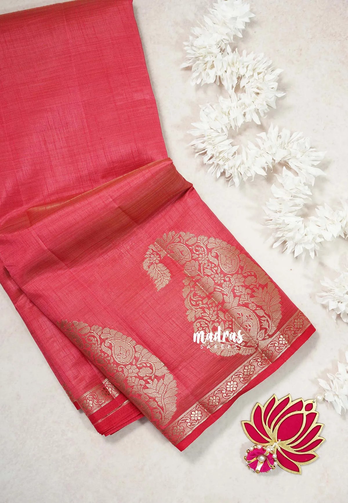 Dual Shade Peach-Red - Raaga - Lightweight Semi tussar saree with Mango border - Best for Small Functions
