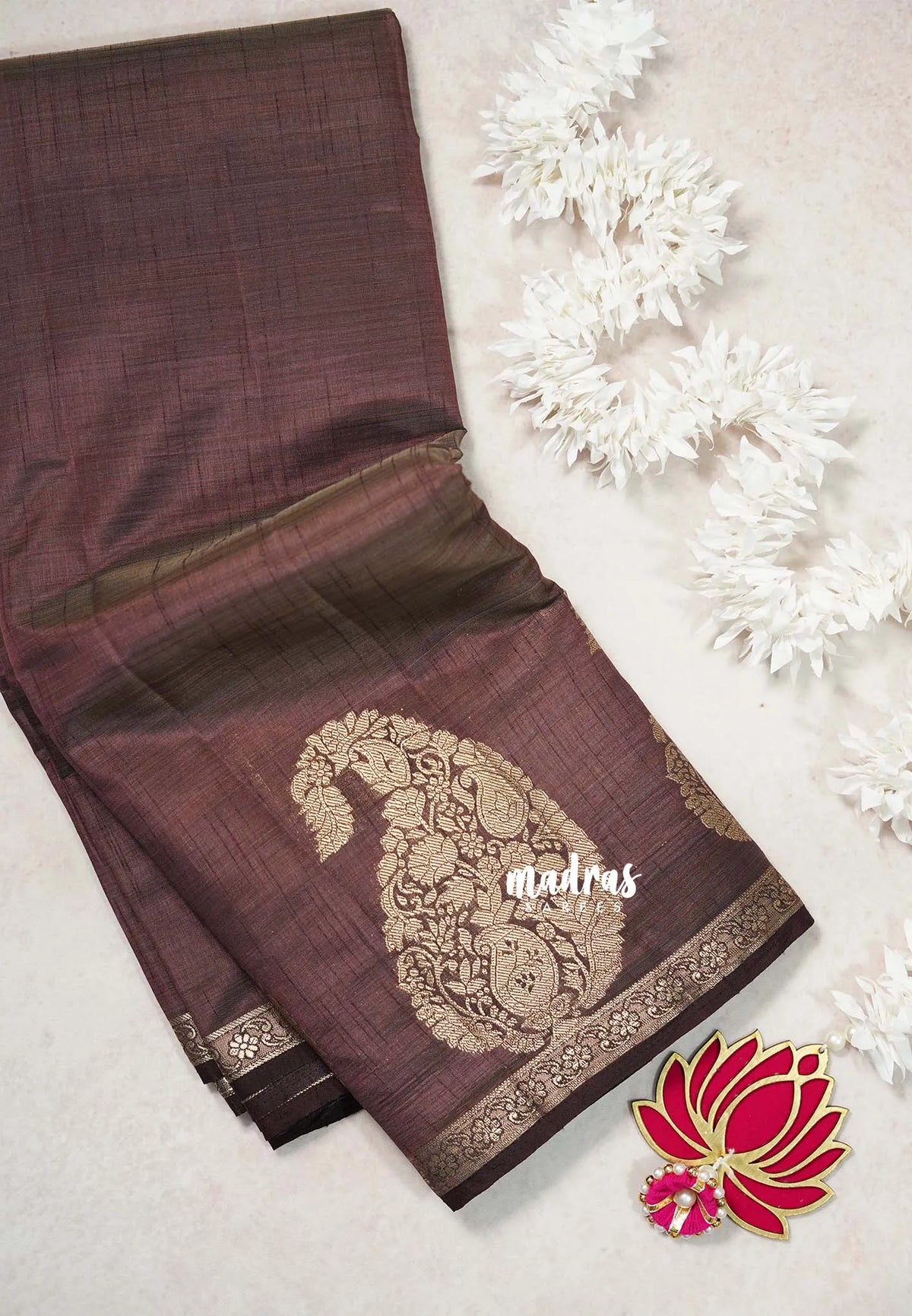 Dual Shade Dark Brown - Raaga - Lightweight Semi tussar saree with Mango border - Best for Small Functions