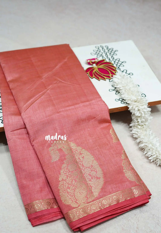 Pink Peach - Raaga - Lightweight Semi tussar saree wtih Mango border