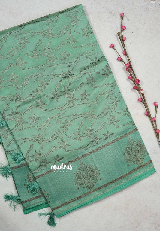 English Green - Raaga - Premium Semi tussar antique weaving buttas and border