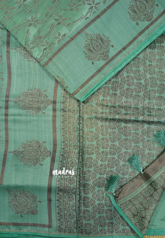 English Green - Raaga - Premium Semi tussar antique weaving buttas and border