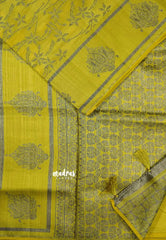 Greenish Yellow - Raaga - Premium Semi tussar antique weaving buttas and border