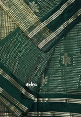 Dark Green - Raaga premium semi tussar with rettapet border full silver weaving boday