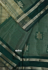 Dark Green - Raaga premium semi tussar with rettapet border full silver weaving boday