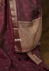 Dual Shade Wine-Maroon - Raaga Premium Semi Tussar with Tiny Square Weaving Buttas Traditional Border - Perfect for small functions | Temple visit