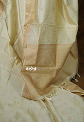 Dual Shade Ivory Cream - Raaga Premium Semi Tussar with Tiny Square Weaving Buttas Traditional Border - Perfect for small functions | Temple visit