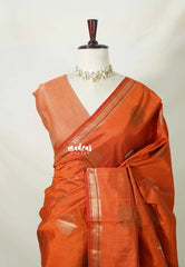 Rust Orange - Raaga - Semi Tussar Saree Thread Weaving  Buttas with Small Border - Best for Small Functions