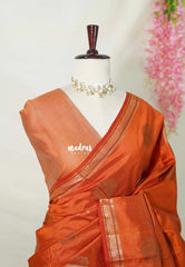 Rust Orange - Raaga - Semi Tussar Saree Thread Weaving  Buttas with Small Border - Best for Small Functions