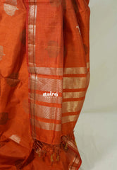 Rust Orange - Raaga - Semi Tussar Saree Thread Weaving  Buttas with Small Border - Best for Small Functions